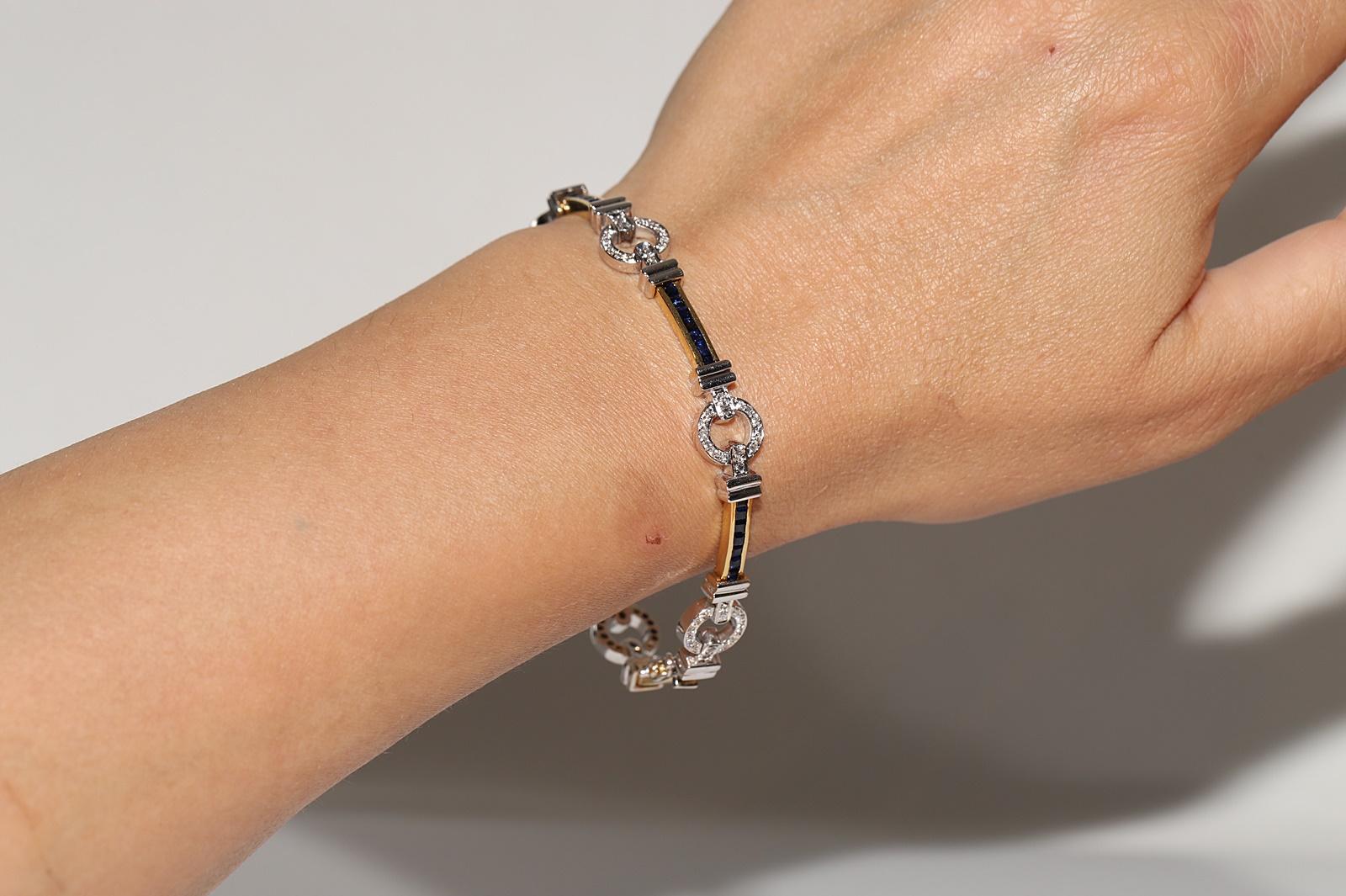 Armband aus 18 Karat Gold mit natürlichen Diamanten und Kaliber-Saphiren, Vintage, ca. 1990er Jahre im Angebot 13