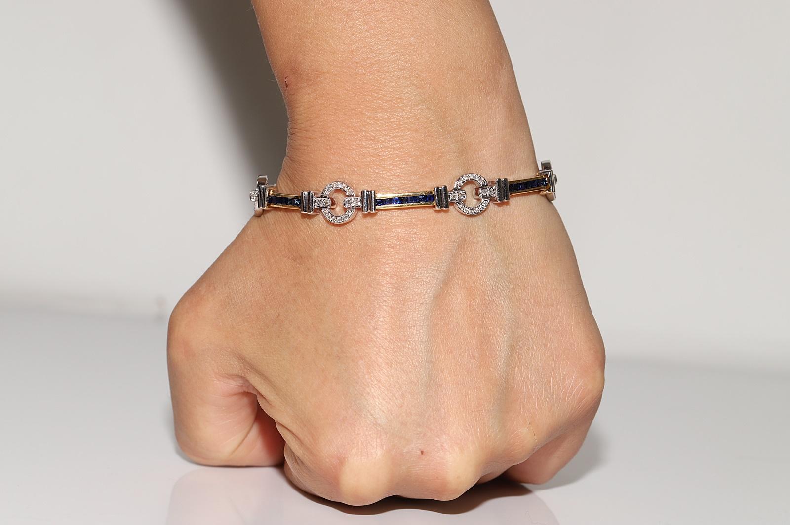 Armband aus 18 Karat Gold mit natürlichen Diamanten und Kaliber-Saphiren, Vintage, ca. 1990er Jahre im Angebot 14