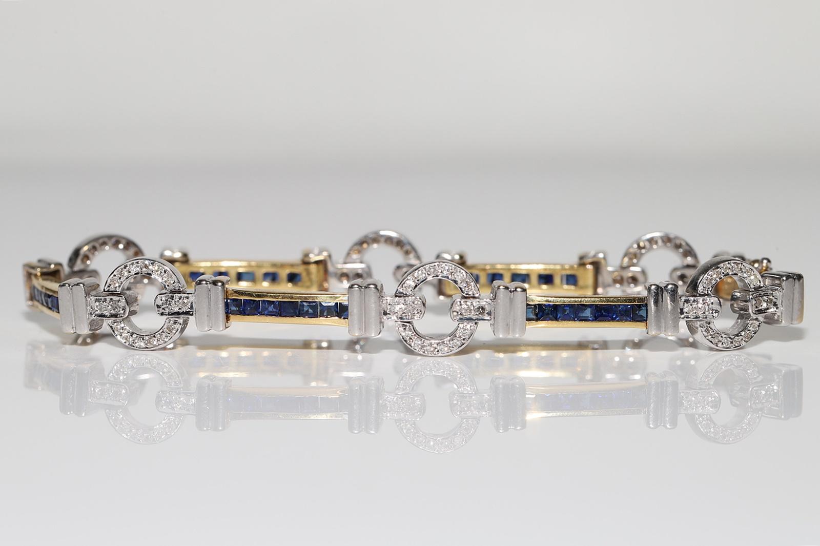Armband aus 18 Karat Gold mit natürlichen Diamanten und Kaliber-Saphiren, Vintage, ca. 1990er Jahre (Retro) im Angebot