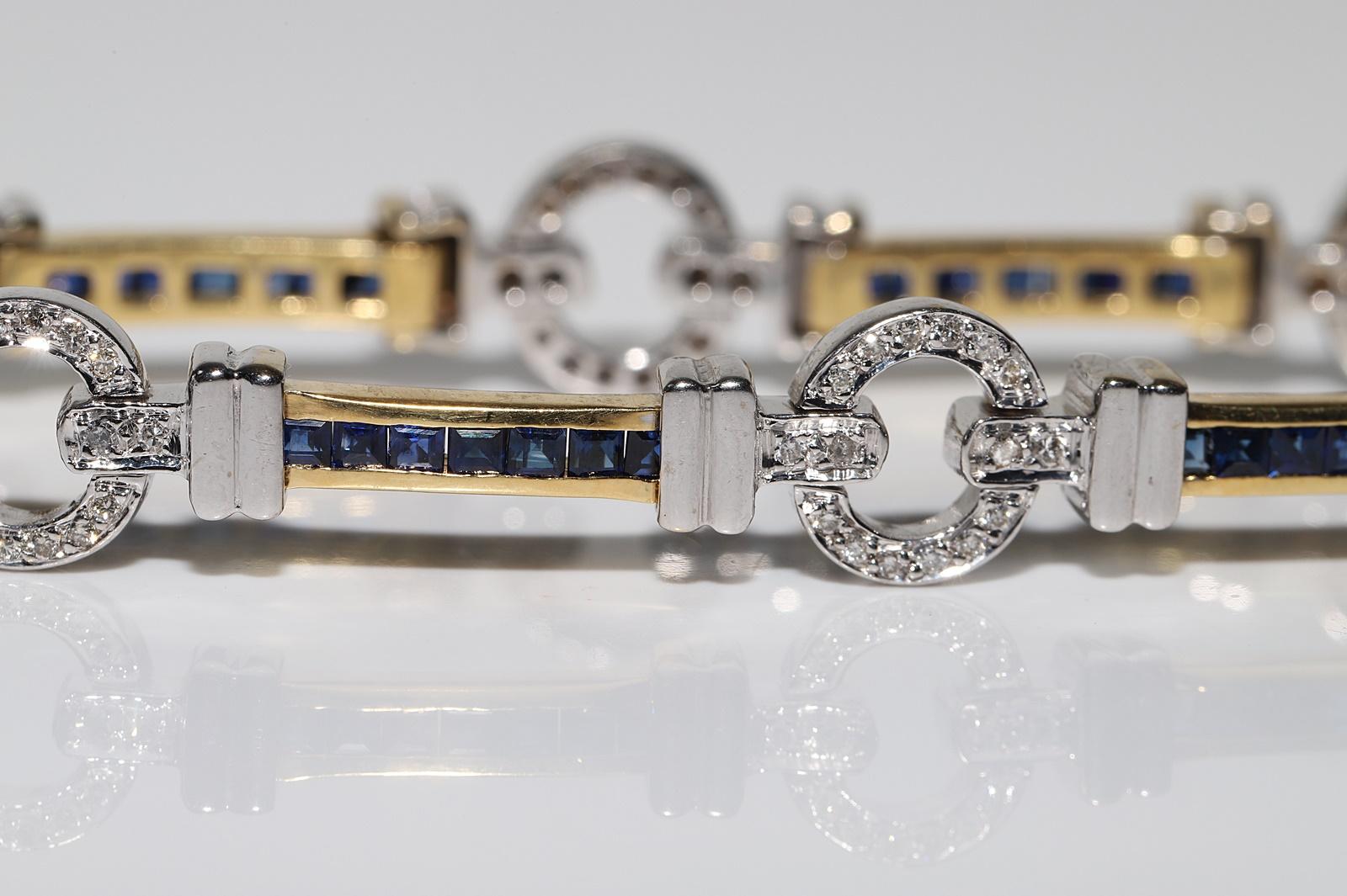 Armband aus 18 Karat Gold mit natürlichen Diamanten und Kaliber-Saphiren, Vintage, ca. 1990er Jahre (Brillantschliff) im Angebot