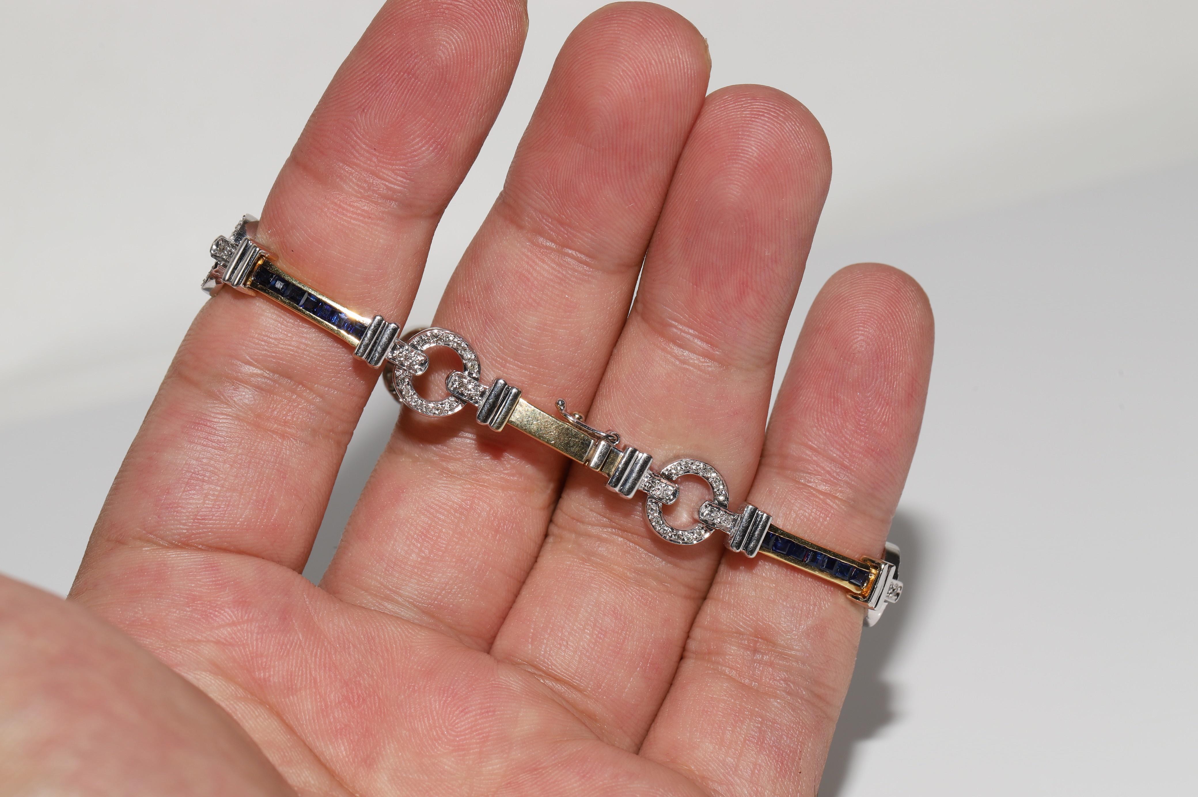 Armband aus 18 Karat Gold mit natürlichen Diamanten und Kaliber-Saphiren, Vintage, ca. 1990er Jahre im Angebot 2
