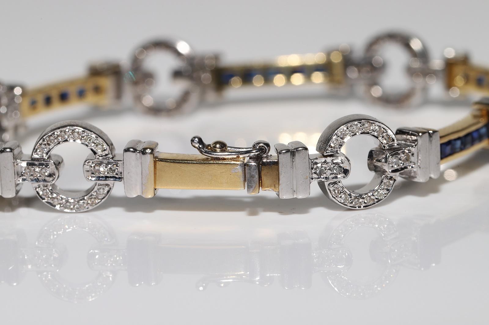 Armband aus 18 Karat Gold mit natürlichen Diamanten und Kaliber-Saphiren, Vintage, ca. 1990er Jahre im Angebot 3