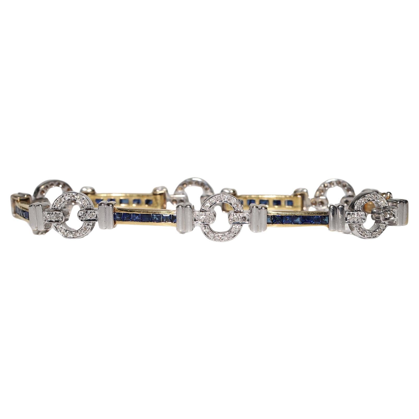 Vintage Circa 1990s 18k Gold Natural Diamond And Caliber Sapphire Bracelet