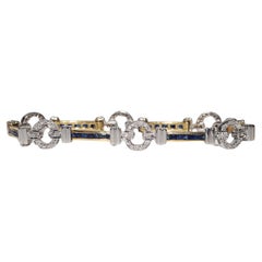 Pulsera Vintage Circa 1990s Oro 18k Diamante Natural Y Zafiro Calibre