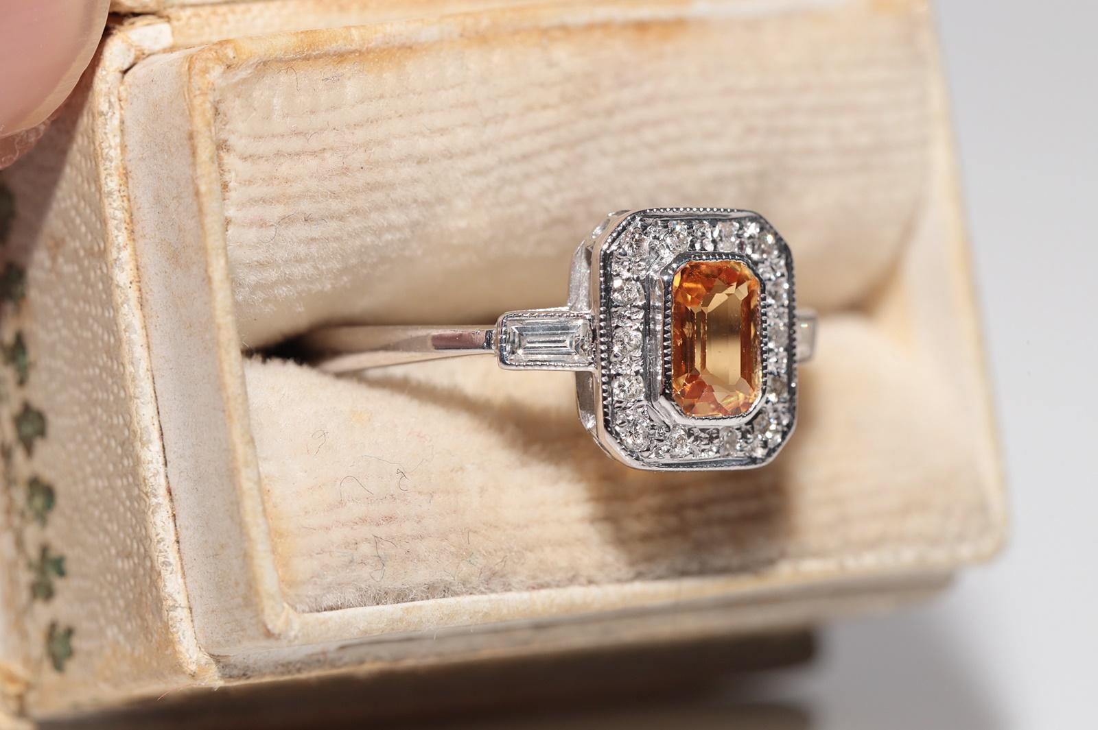 Vintage Circa 1990er Jahre 18k Gold Natürlicher Diamant und Citrin Dekorierter Ring (Retro) im Angebot