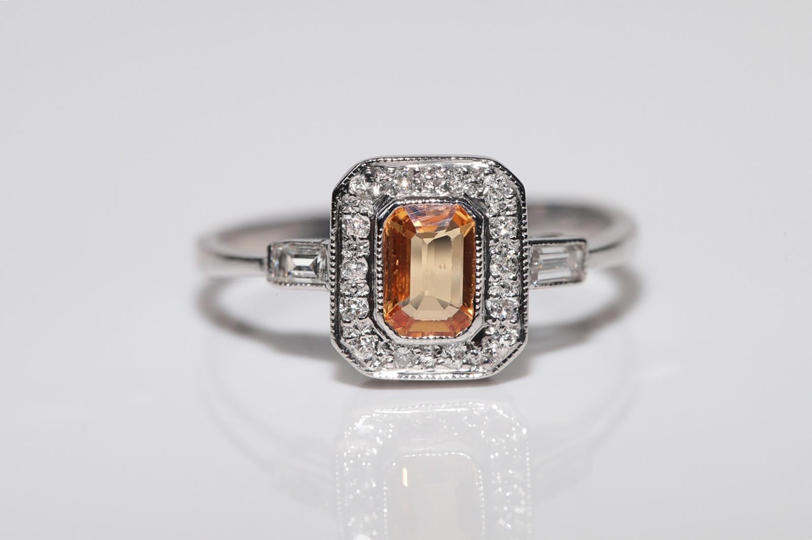 Vintage Circa 1990er Jahre 18k Gold Natürlicher Diamant und Citrin Dekorierter Ring (Brillantschliff) im Angebot