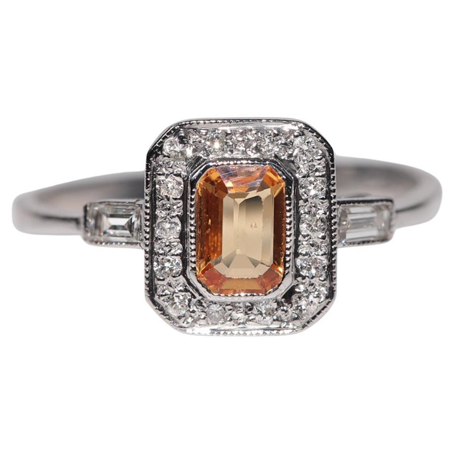 Vintage Circa 1990 Bague en or 18k décorée de diamants naturels et de citrines