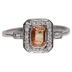 Vintage Circa 1990 Bague en or 18k décorée de diamants naturels et de citrines