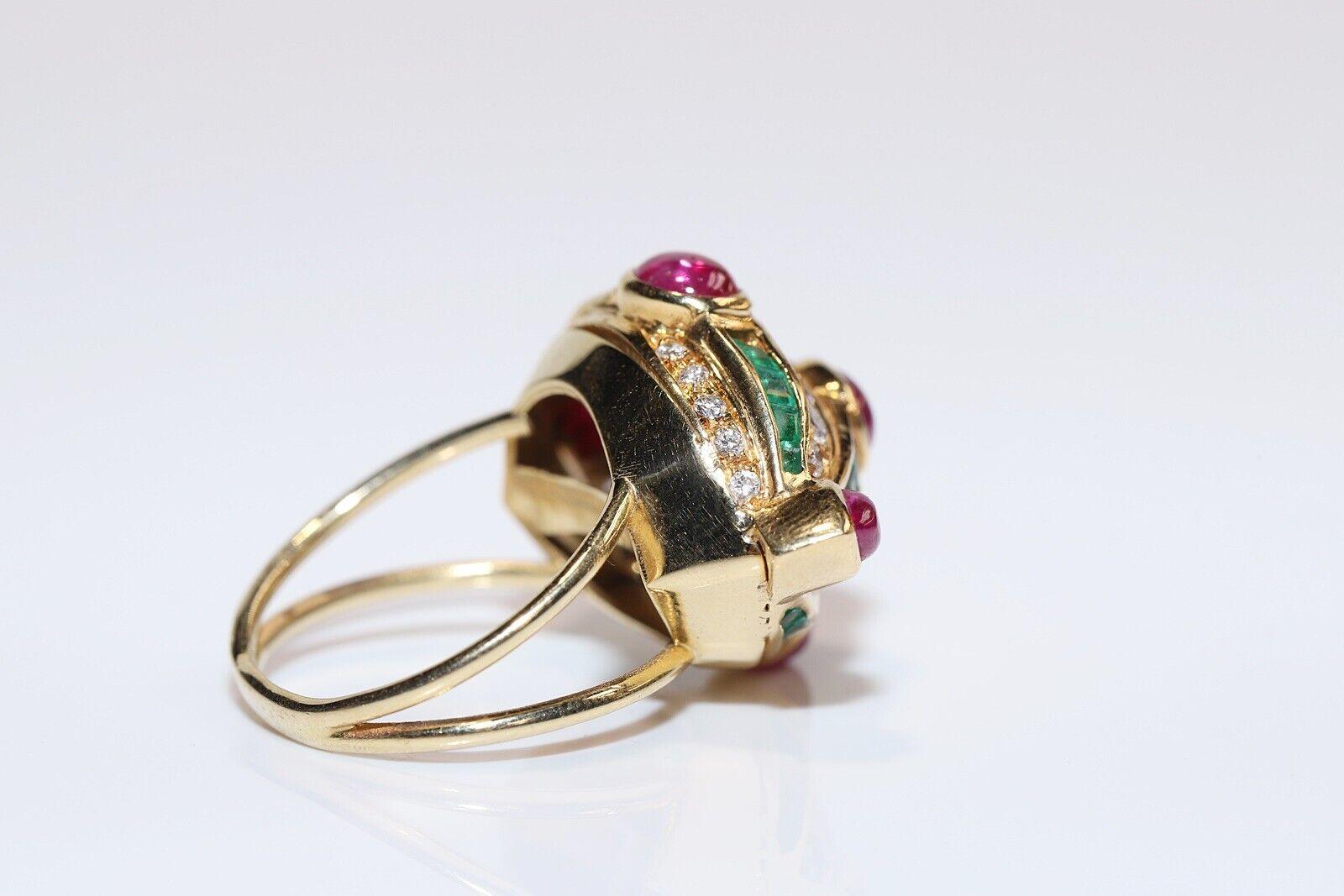 Brilliant Cut Vintage Circa 1990s 18k Gold Natural Diamond And Emerald And Ruby Ring  For Sale
