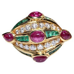Vintage Circa 1990er Jahre 18k Gold Ring mit natürlichem Diamant und Smaragd und Rubin 