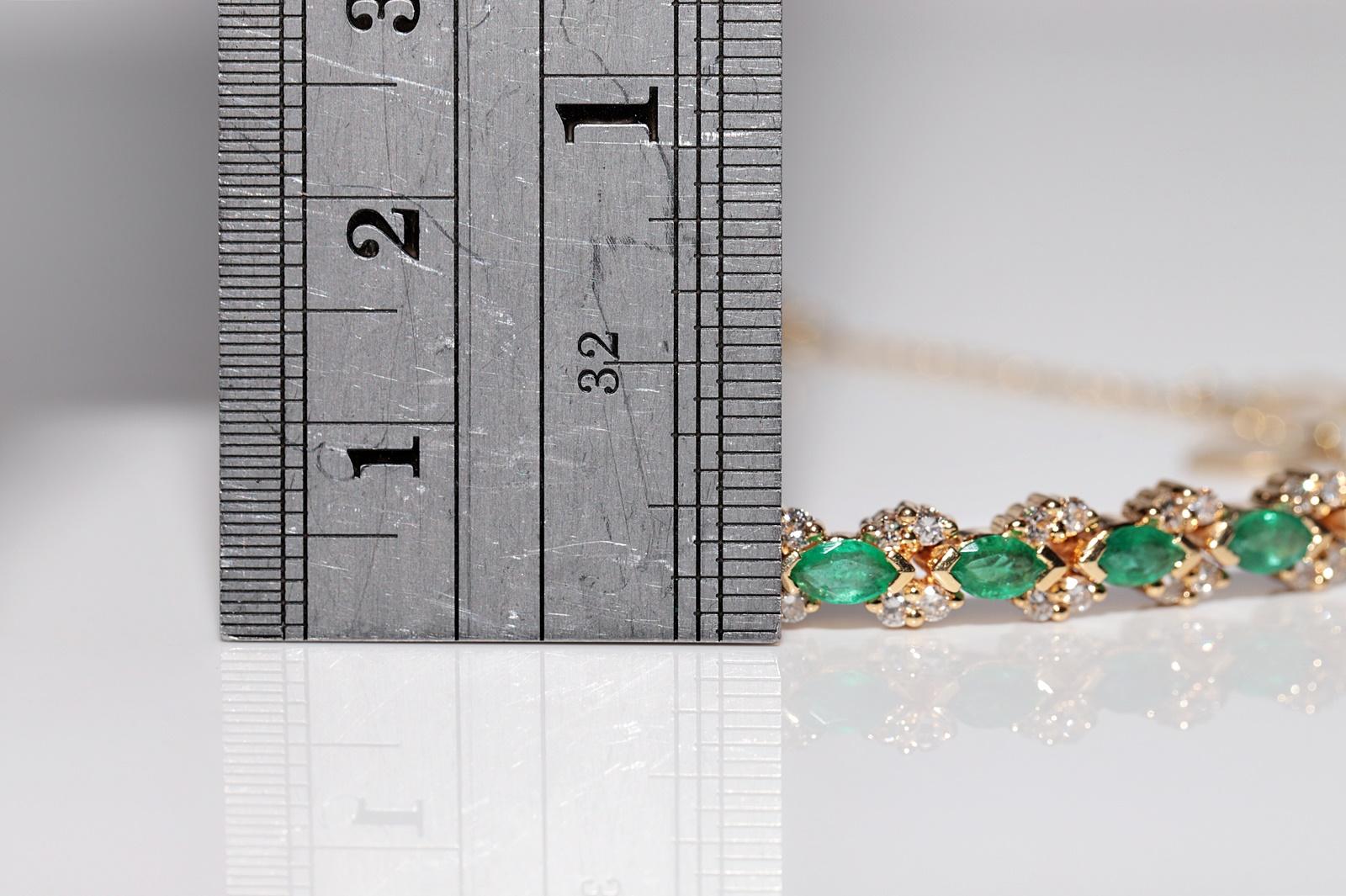 Vintage Circa 1990s 18k Gold Natural Diamond And Emerald Decorated Bracelet For Sale 5