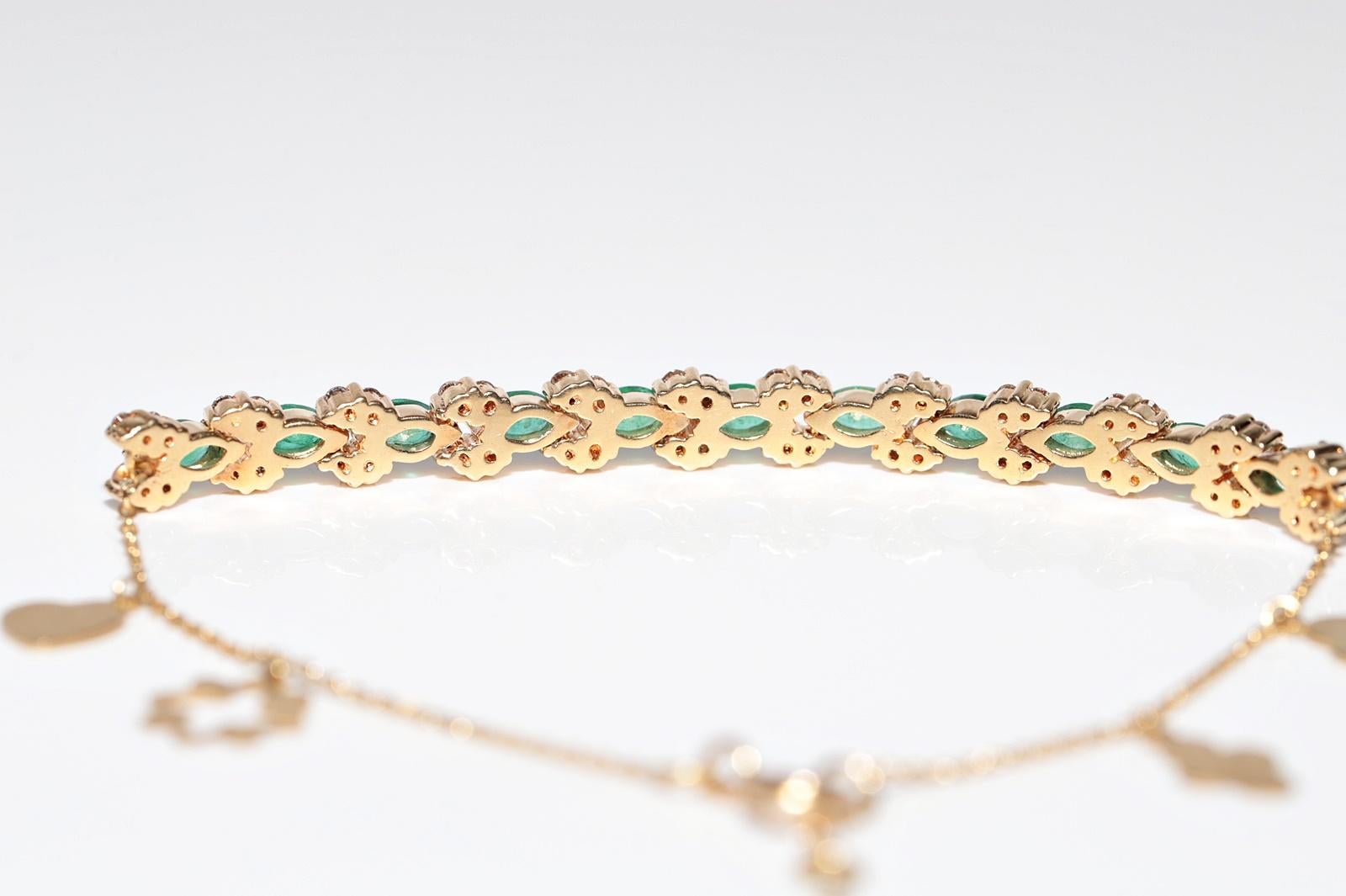 Vintage Circa 1990s 18k Gold Natural Diamond And Emerald Decorated Bracelet For Sale 7