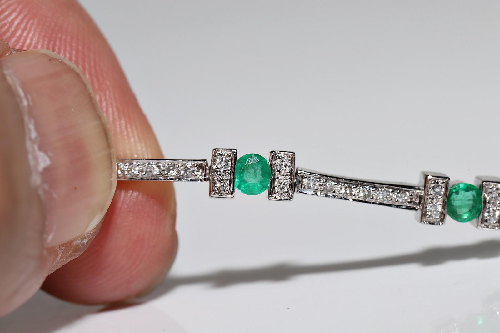Vintage Circa 1990s 18k Gold Natural Diamond And Emerald Decorated Bracelet For Sale 8