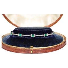 Retro Circa 1990s 18k Gold Natural Diamond And Emerald Decorated Bracelet