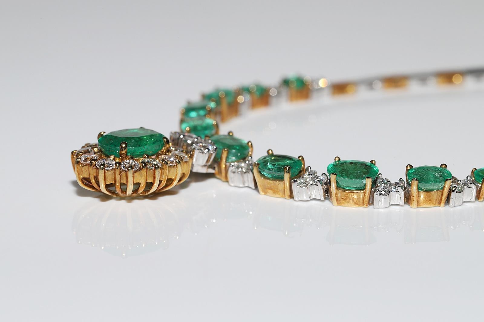 Vintage Circa 1990s 18k Gold Natural Diamond And Emerald Decorated Necklace For Sale 7