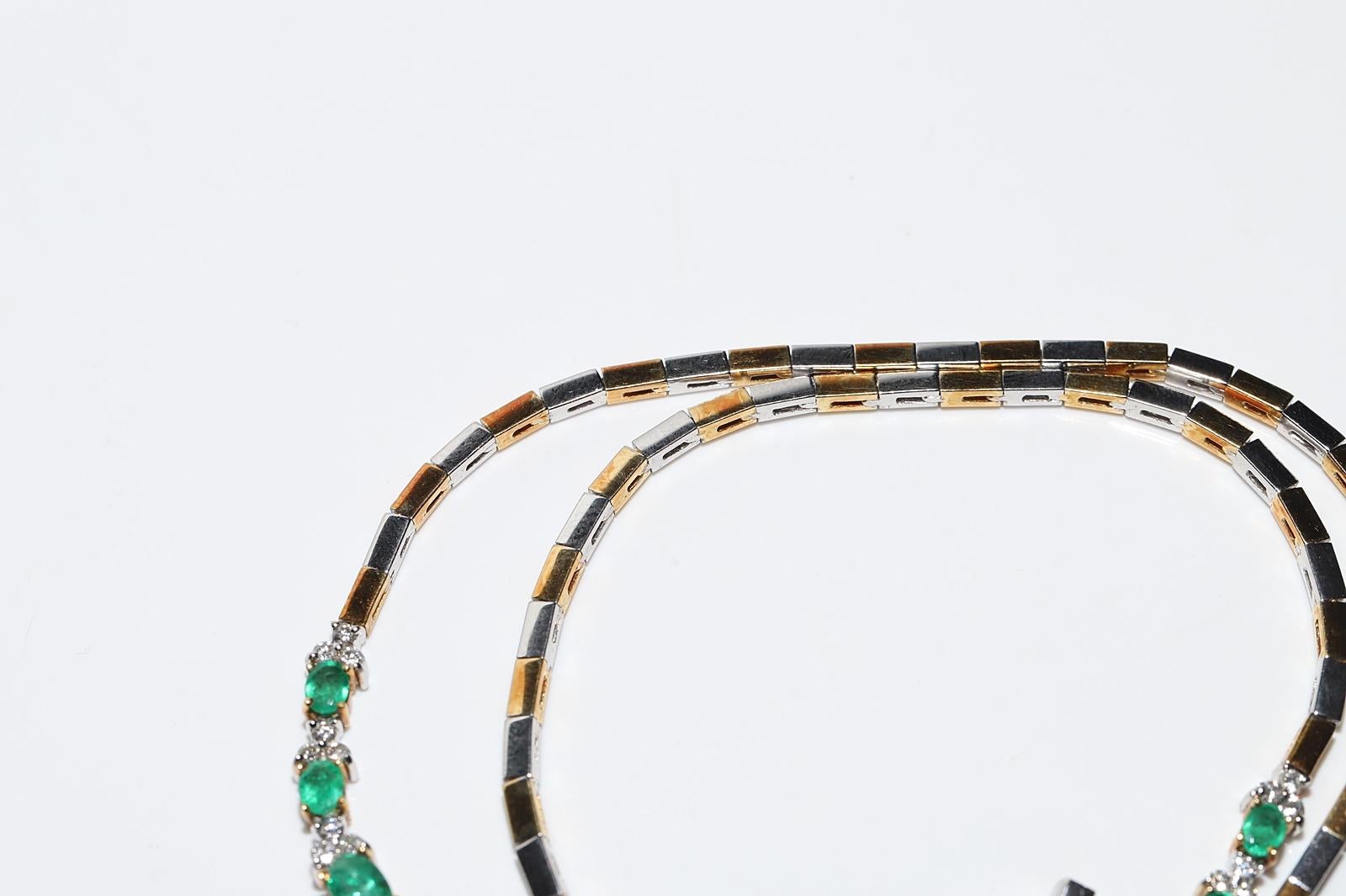 Vintage Circa 1990s 18k Gold Natural Diamond And Emerald Decorated Necklace For Sale 9