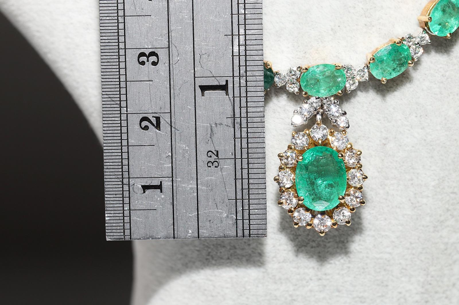 Brilliant Cut Vintage Circa 1990s 18k Gold Natural Diamond And Emerald Decorated Necklace For Sale