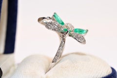 Vintage Circa 1990s 18k Gold Natural Diamond And Emerald Decorated Ring