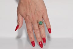 Vintage Circa 1990s 18k Gold Natural Diamond And Emerald Decorated Ring