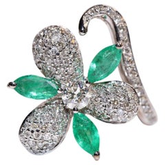 Vintage Circa 1990s 18k Gold Natural Diamond And Emerald Decorated Ring