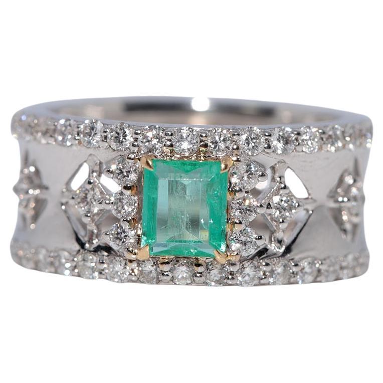 Anello decorato con diamanti naturali e smeraldi in oro 18 carati, vintage CIRCA gli anni
90