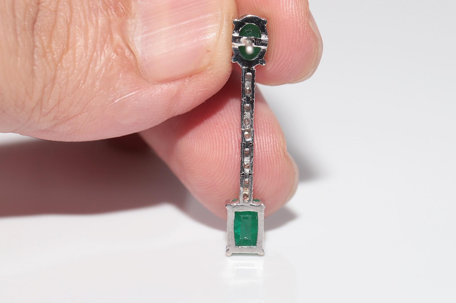 Vintage Circa 1990s 18k Gold Natural Diamond And Emerald Drop Earring 9