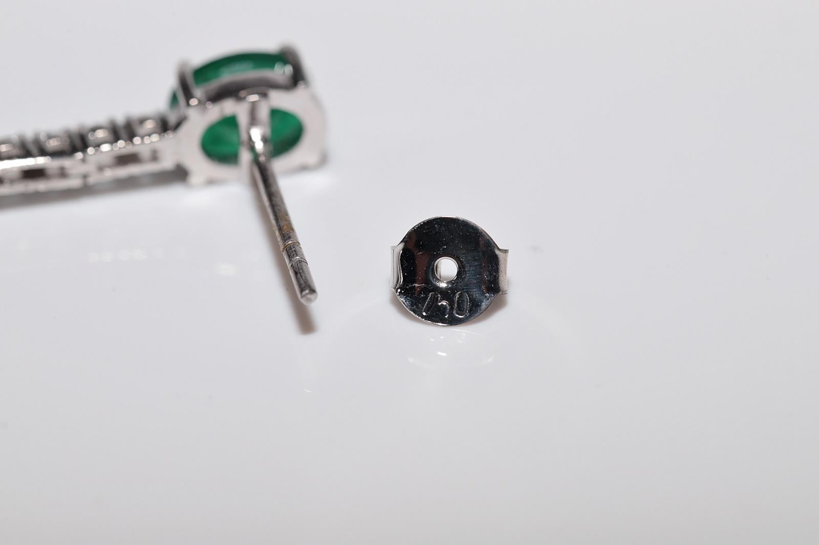 Vintage Circa 1990s 18k Gold Natural Diamond And Emerald Drop Earring 10