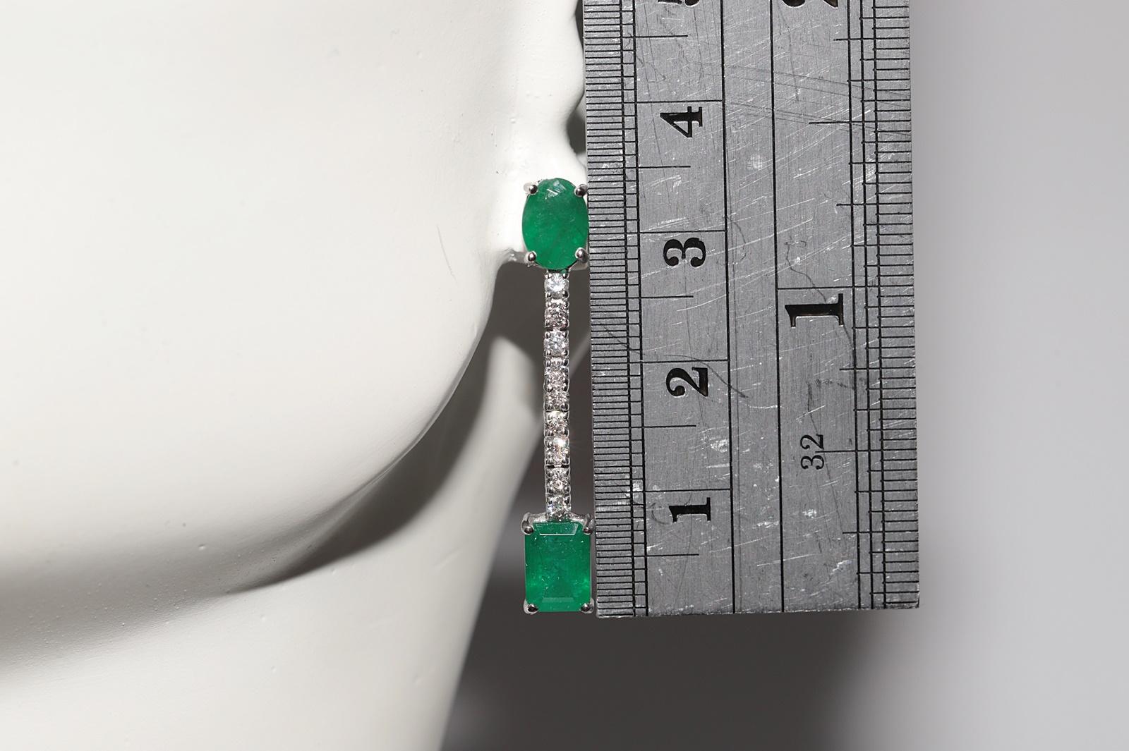 Vintage Circa 1990s 18k Gold Natural Diamond And Emerald Drop Earring 1