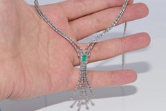 Vintage Circa 1990s 18k Gold Natural Diamond And Emerald Necklace