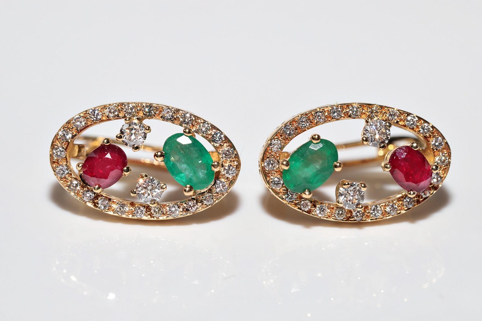 Vintage Circa 1990er Jahre 18k Gold natürlicher Diamant und Smaragd  Rubin-Ohrring im Zustand „Gut“ im Angebot in Fatih/İstanbul, 34