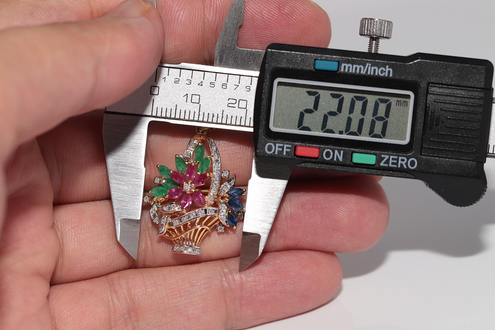 Vintage Circa 1990s 18k Gold Natural Diamond And Emerald Ruby Sapphire Pendant For Sale 4