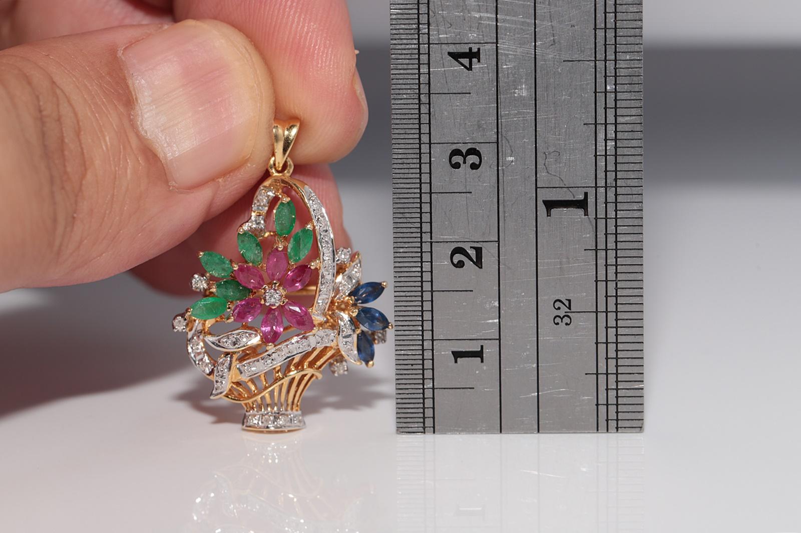 Vintage Circa 1990s 18k Gold Natural Diamond And Emerald Ruby Sapphire Pendant For Sale 5