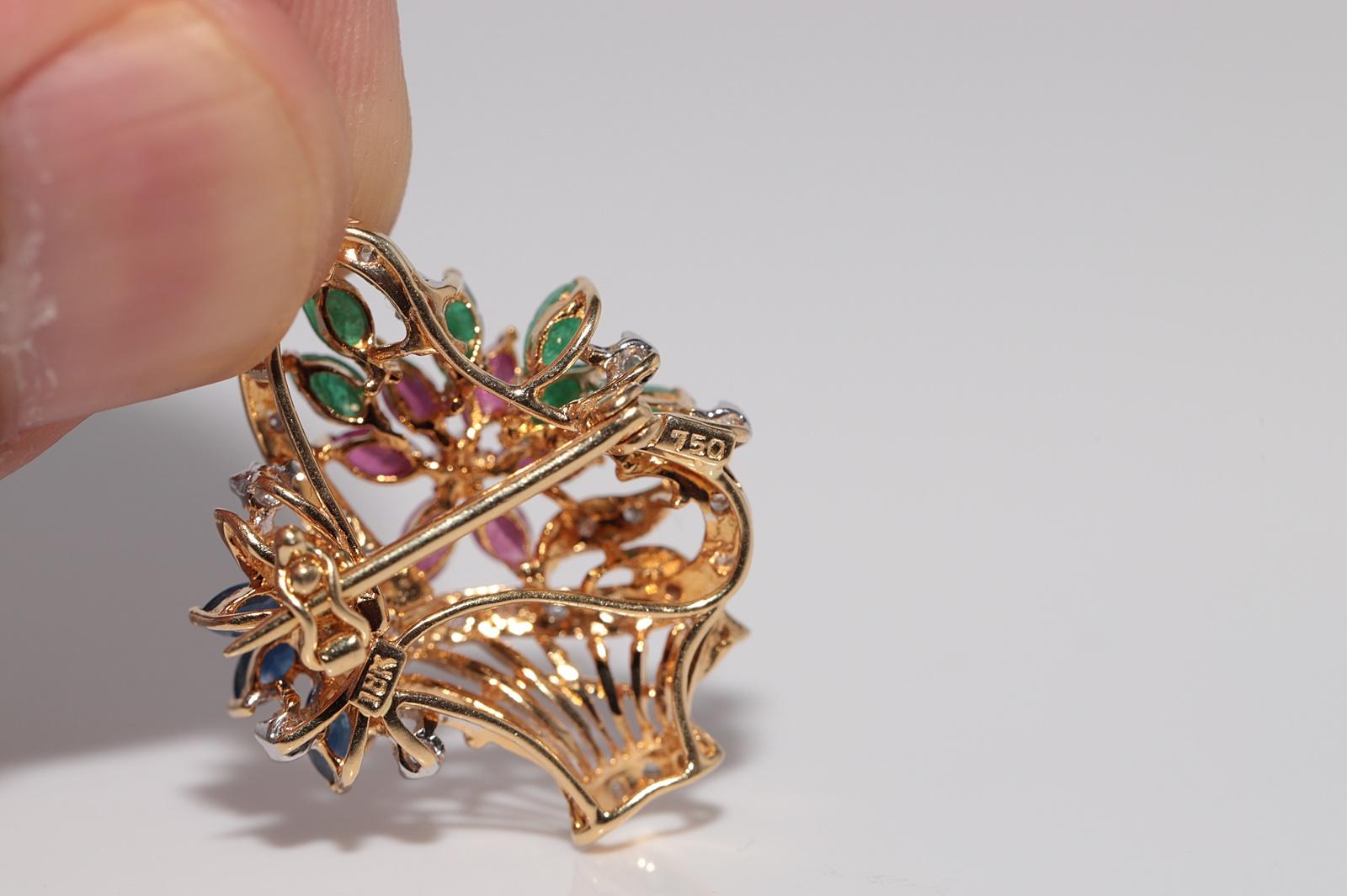 Vintage CIRCA 1990s 18k Gold Natürlicher Diamant und Smaragd Rubin Saphir Anhänger Damen im Angebot