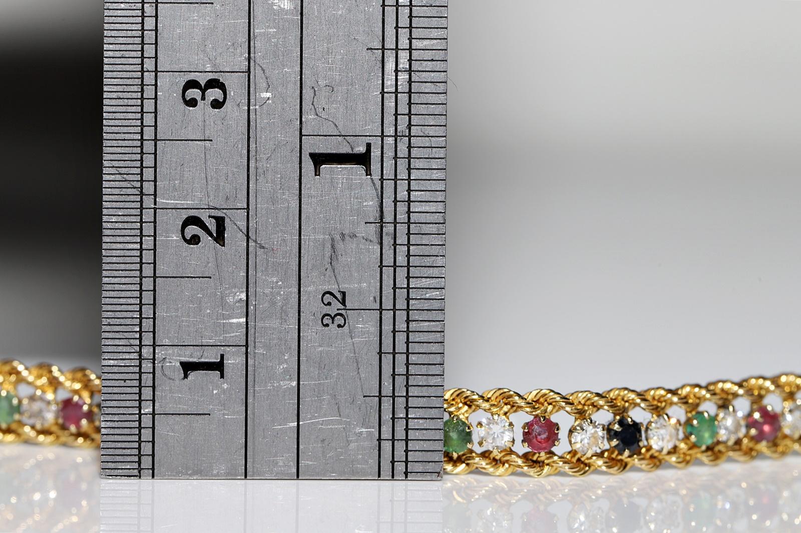 Vintage Circa 1990s 18k Gold Natural Diamond And Emerald Sapphire Ruby Bracelet For Sale 5