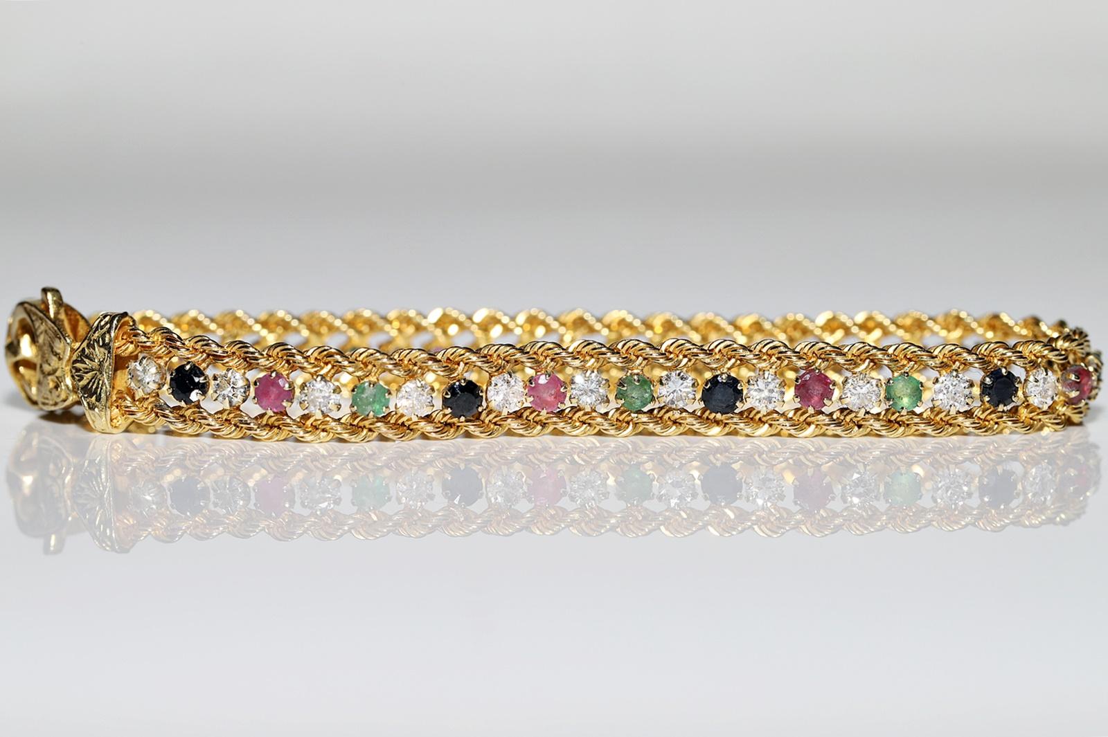 Women's Vintage Circa 1990s 18k Gold Natural Diamond And Emerald Sapphire Ruby Bracelet For Sale