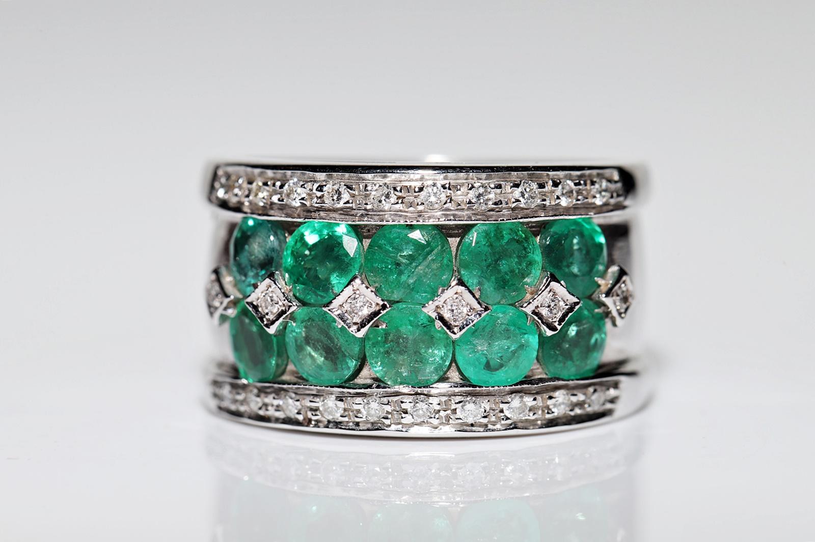 Vintage des années 1990, or 18 carats, diamant naturel et émeraude  Anneau solide Bon état - En vente à Fatih/İstanbul, 34
