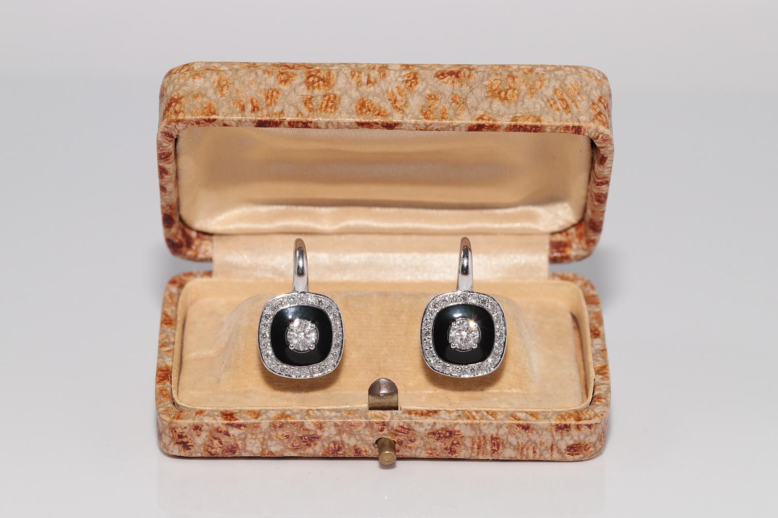 Vintage CIRCA 1990er Jahre 18k Gold natürlichen Diamanten und Emaille dekoriert Ohrring (Kunsthandwerker*in) im Angebot