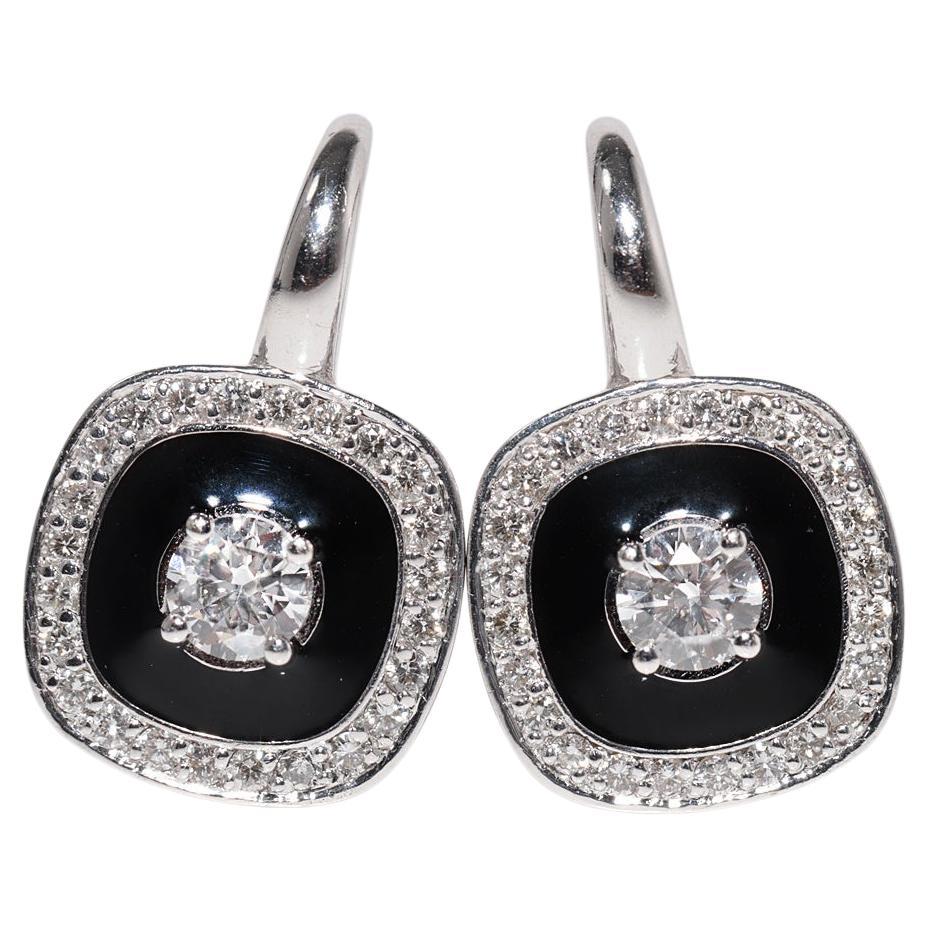 Vintage Circa 1990s 18k Gold Natural Diamond And Enamel Decorated Earring