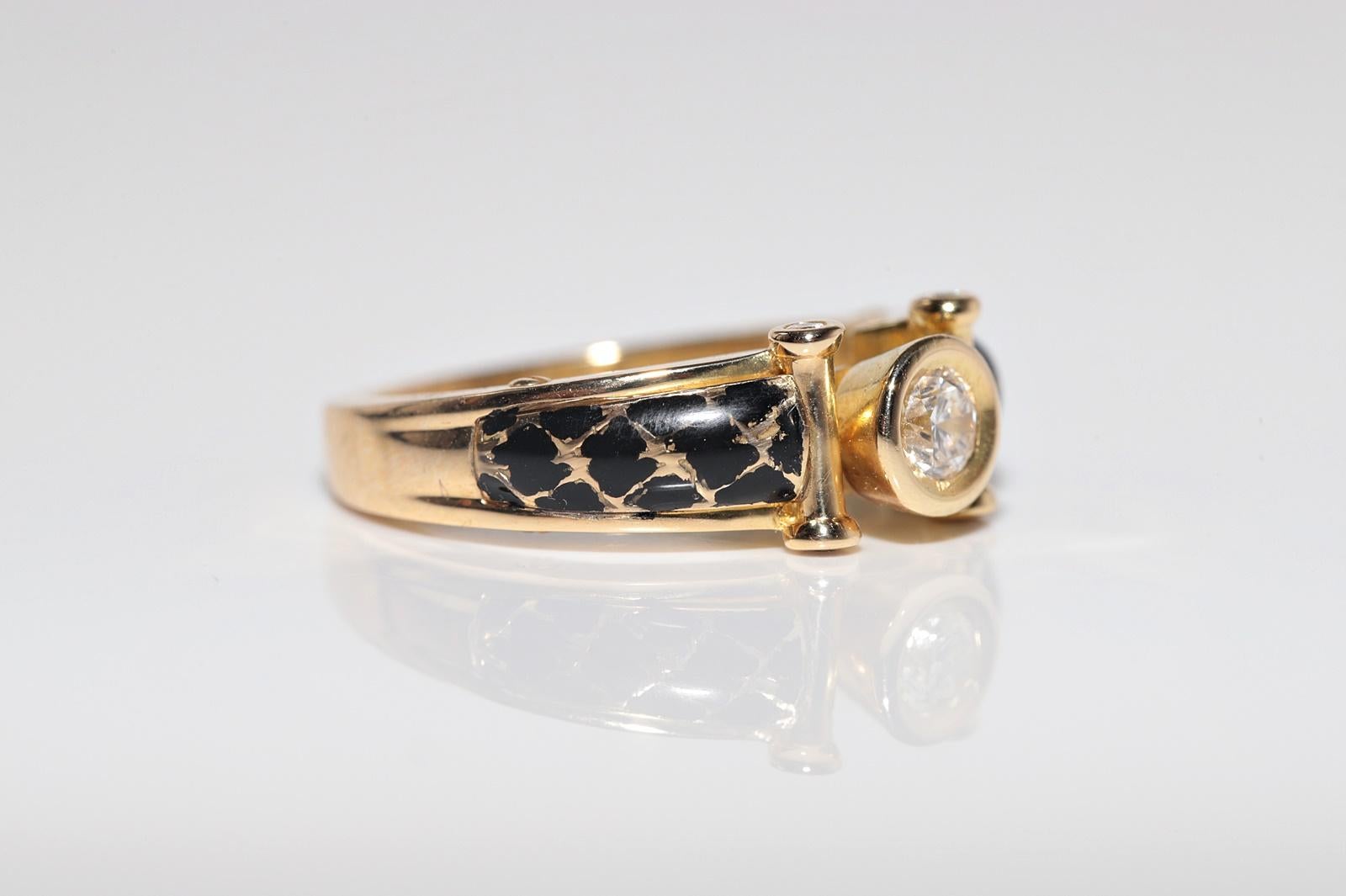 Vintage CIRCA 1990er Jahre 18k Gold natürlichen Diamanten und Emaille dekoriert Solitär-Ring im Angebot 4