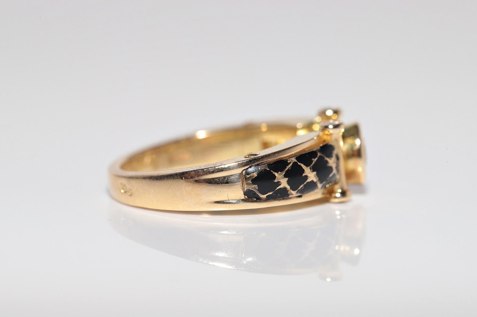 Vintage CIRCA 1990er Jahre 18k Gold natürlichen Diamanten und Emaille dekoriert Solitär-Ring im Angebot 5