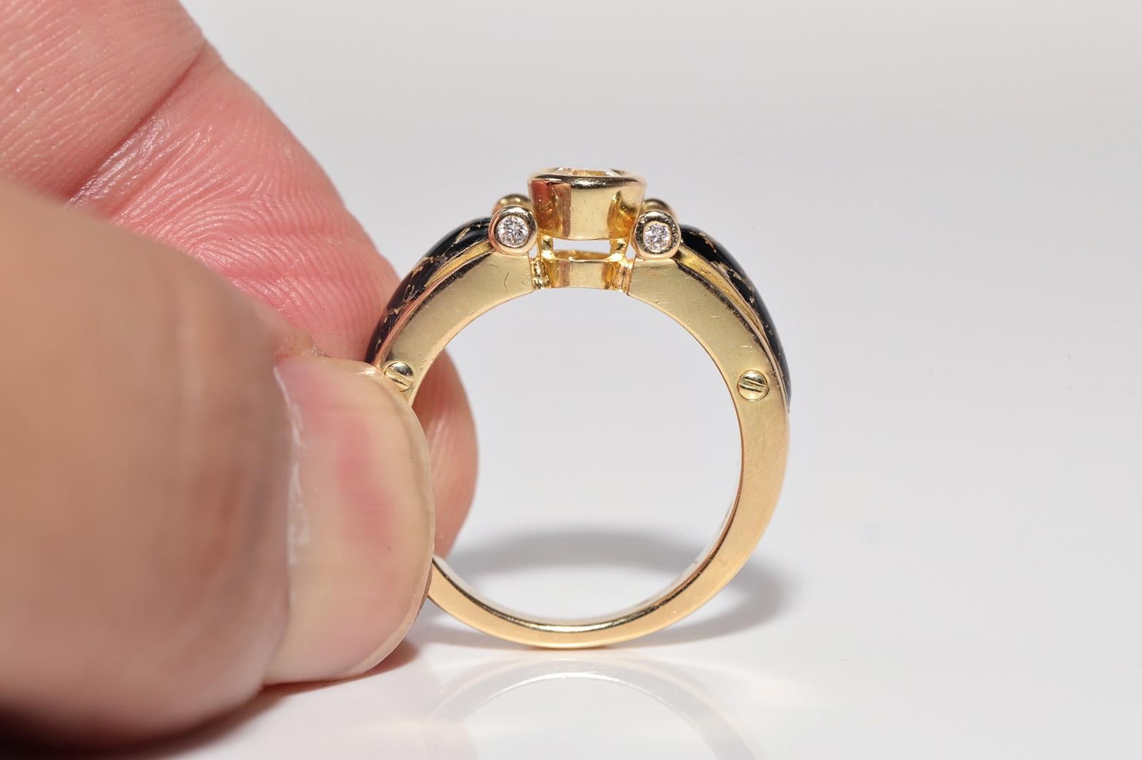 Vintage CIRCA 1990er Jahre 18k Gold natürlichen Diamanten und Emaille dekoriert Solitär-Ring im Angebot 9