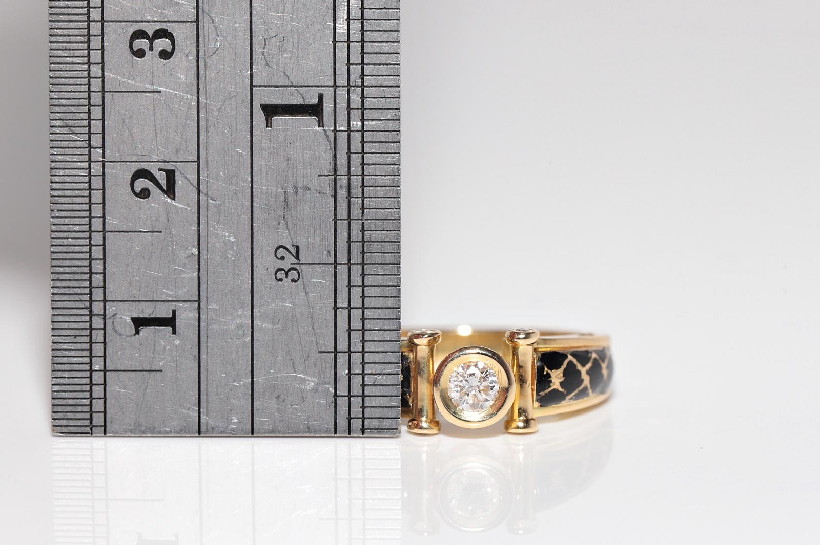 Vintage CIRCA 1990er Jahre 18k Gold natürlichen Diamanten und Emaille dekoriert Solitär-Ring im Angebot 10