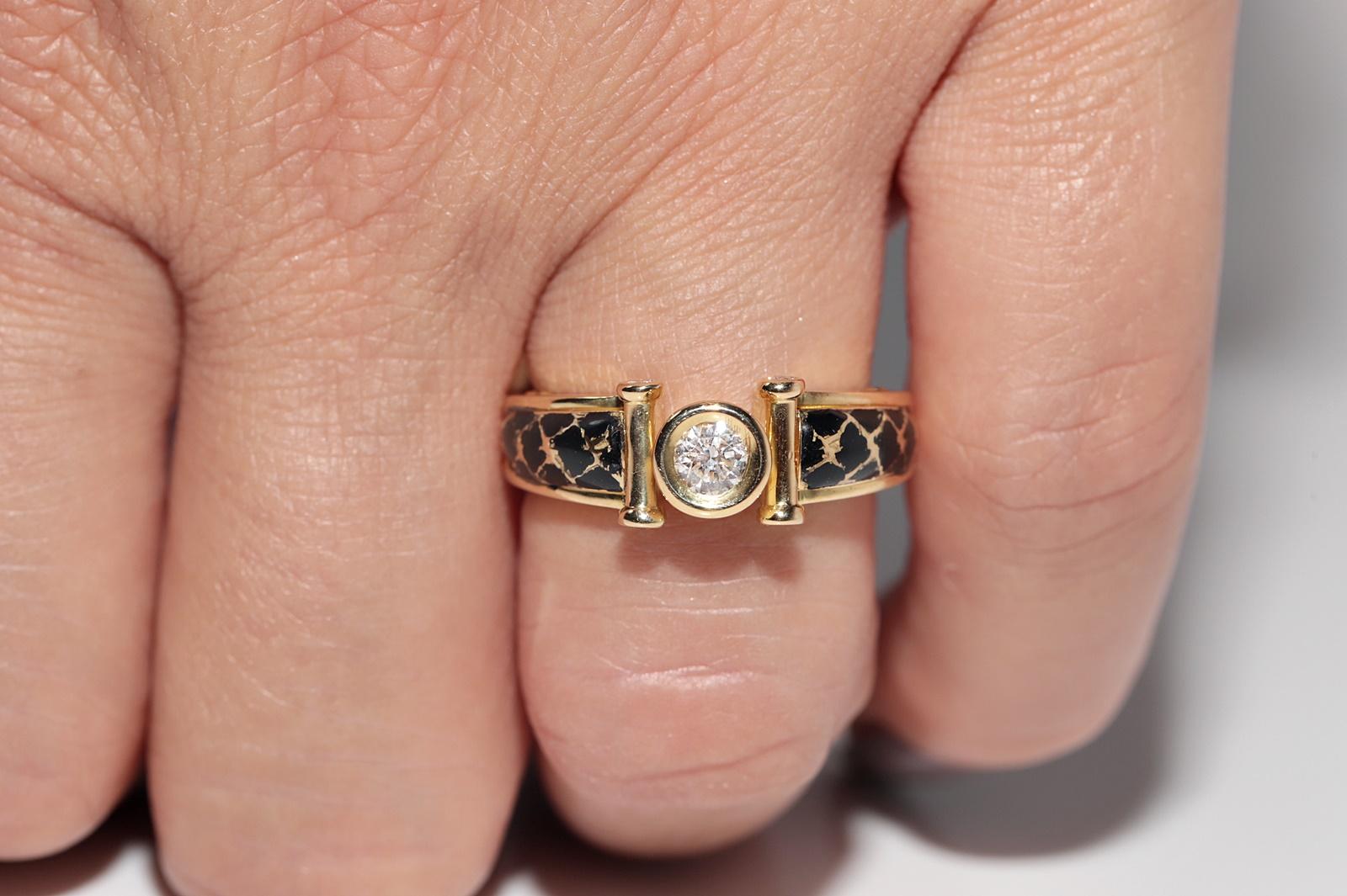 Vintage CIRCA 1990er Jahre 18k Gold natürlichen Diamanten und Emaille dekoriert Solitär-Ring im Zustand „Gut“ im Angebot in Fatih/İstanbul, 34