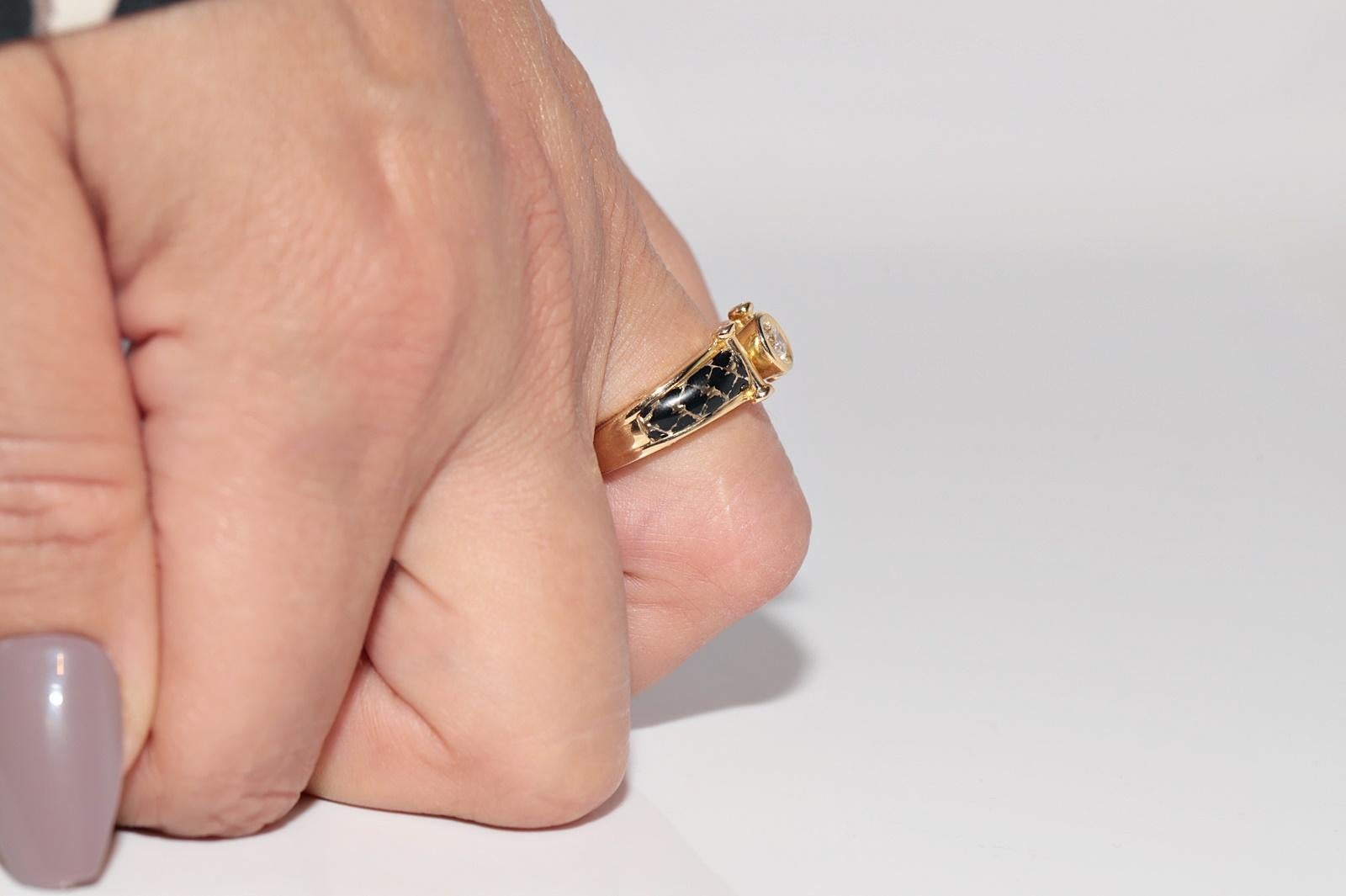 Vintage CIRCA 1990er Jahre 18k Gold natürlichen Diamanten und Emaille dekoriert Solitär-Ring Damen im Angebot