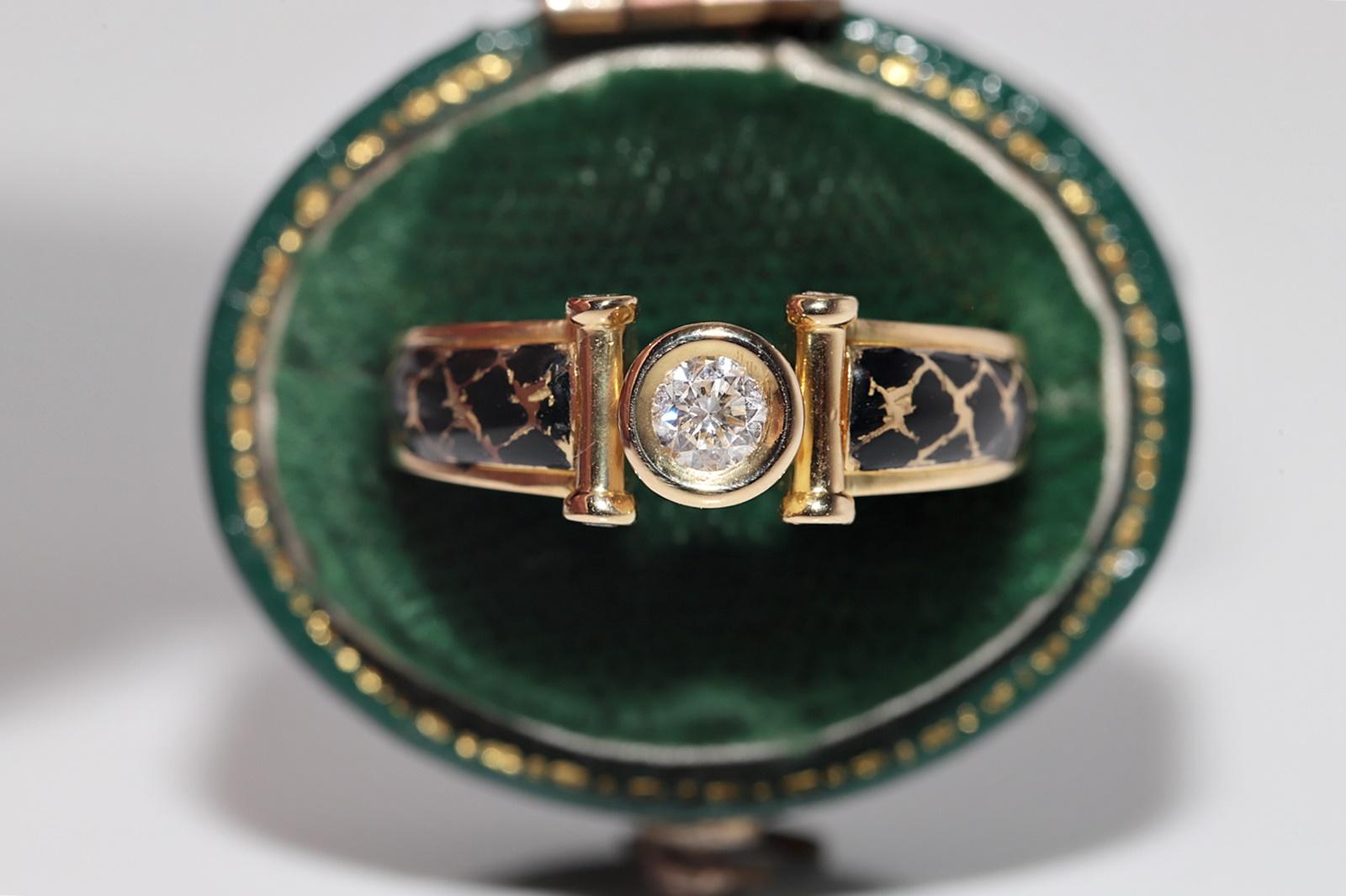Vintage CIRCA 1990er Jahre 18k Gold natürlichen Diamanten und Emaille dekoriert Solitär-Ring im Angebot 1