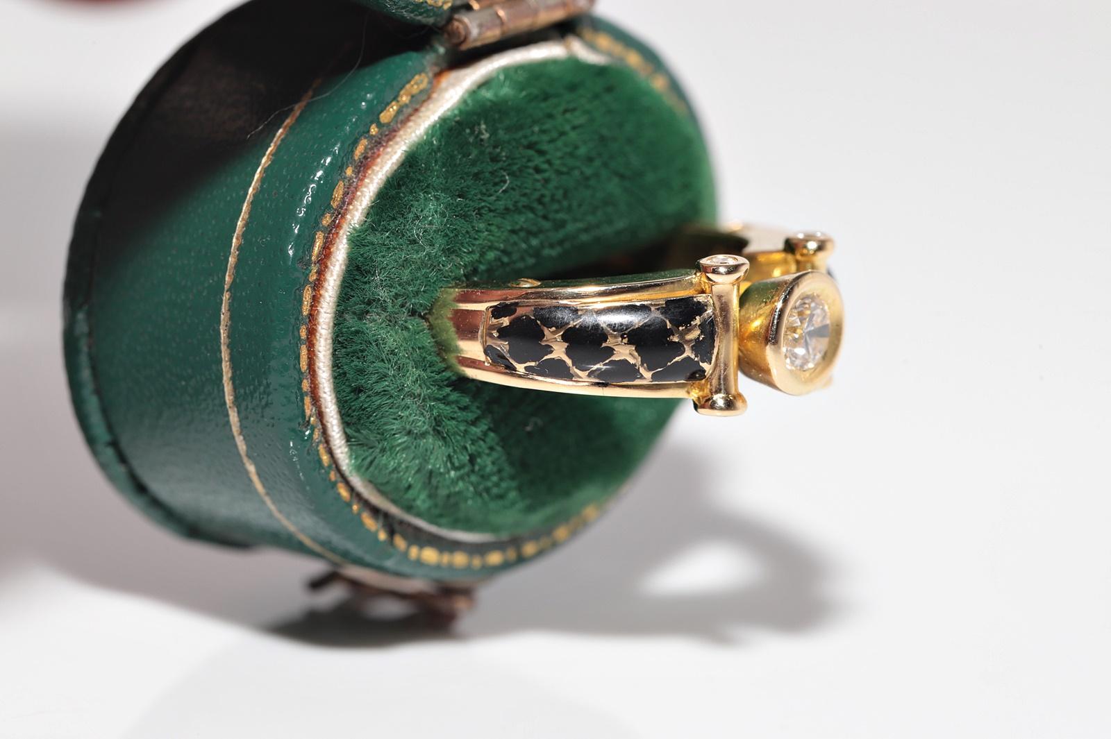 Vintage CIRCA 1990er Jahre 18k Gold natürlichen Diamanten und Emaille dekoriert Solitär-Ring im Angebot 2