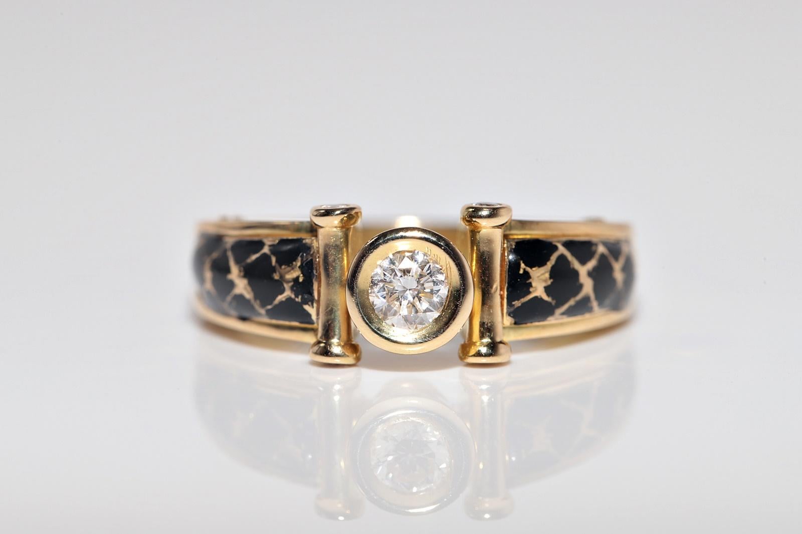 Vintage CIRCA 1990er Jahre 18k Gold natürlichen Diamanten und Emaille dekoriert Solitär-Ring im Angebot 3