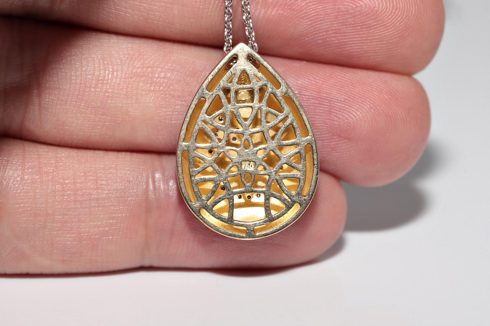 Vintage Circa 1990s 18k Gold Natural Diamond And Enamel God Written Necklace For Sale 4