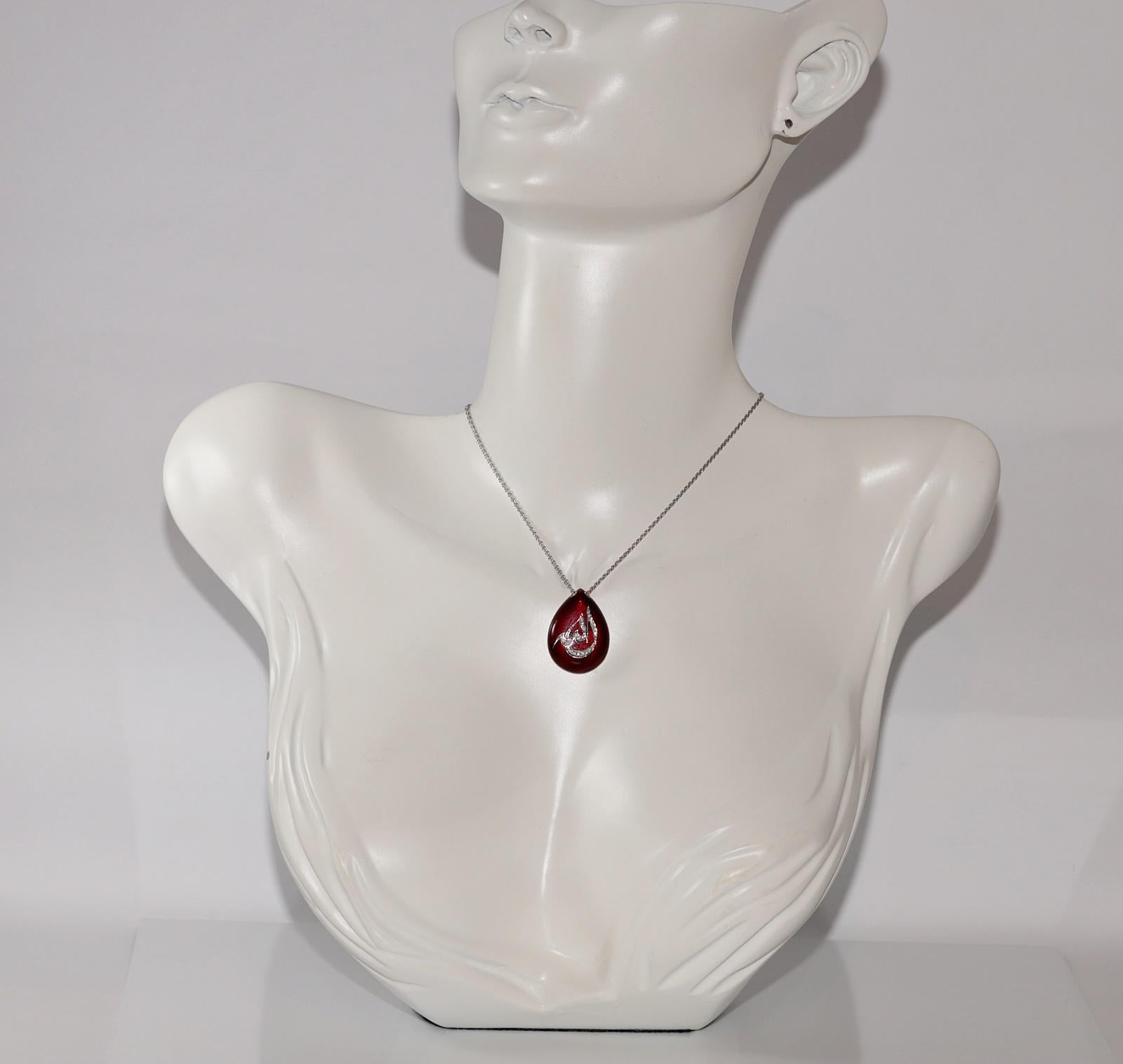 Retro Vintage Circa 1990s 18k Gold Natural Diamond And Enamel God Written Necklace For Sale