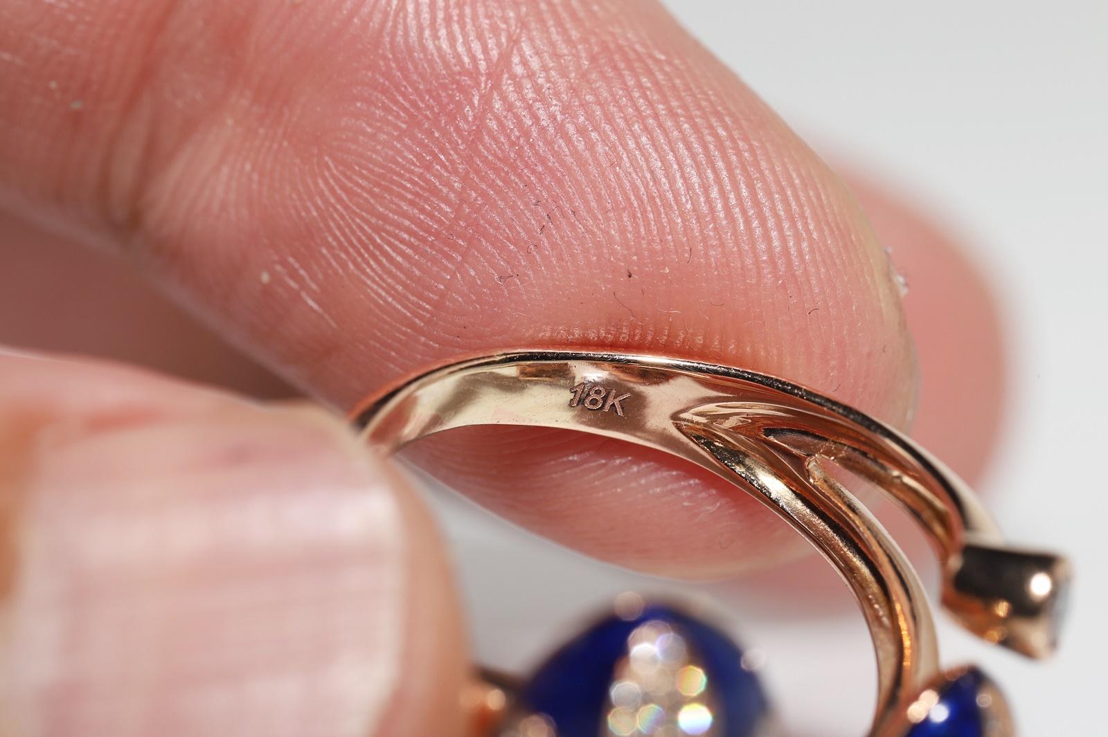Vintage-Ring aus 18 Karat Gold mit natürlichem Diamant und Emaille, ca. 1990er Jahre im Angebot 5